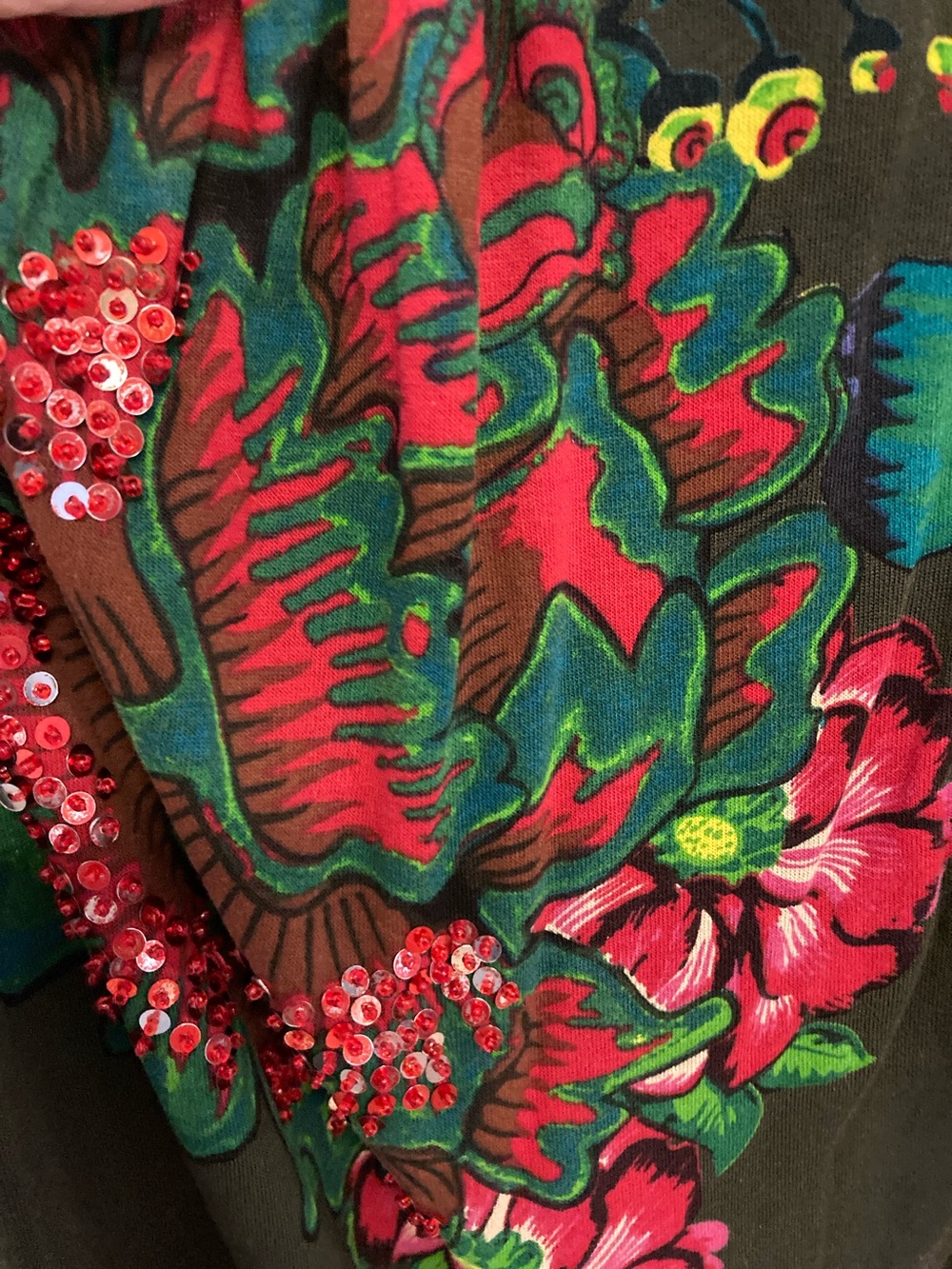 Desigual Olive Tunic “different is beautiful”with Pink & Green Floral Print - Picture 5 of 11